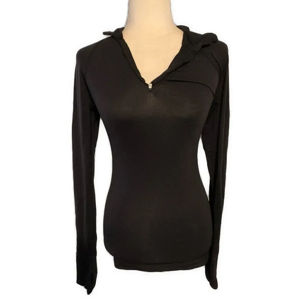 Victorias Secret Sport Solid Black Nylon Fitted Bodycon Long Sleeve Jacket Xs